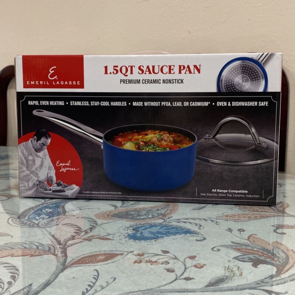 Emeril Lagasse Premium Ceramic Nonstick
Cookware 1.5 QT Sauce Pan With Lid Blue